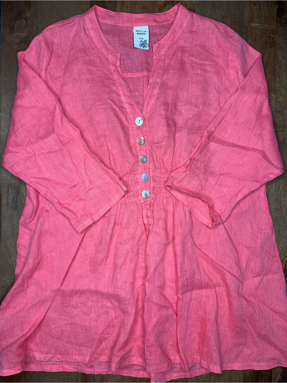 Match Point Lightweight Coral Button-Front Linen Tunic